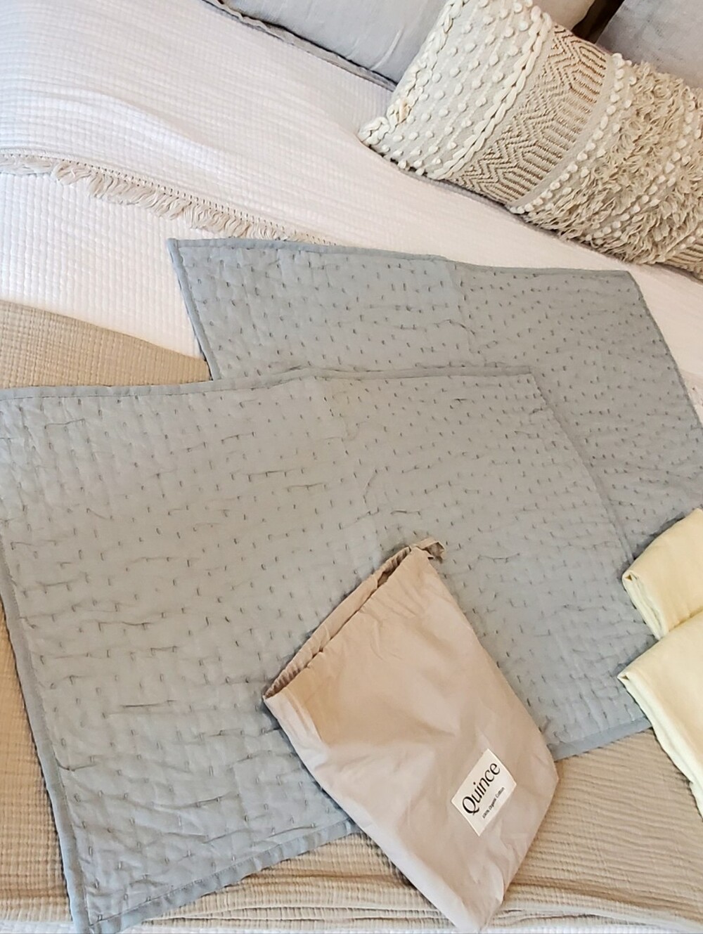 Quince 4 Linen King Pillow Shams, Sea Mist/Butter, NEW! - Picture 8 of 15
